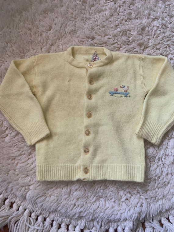 Vintage 50s/60s Yellow Infant Cardigan With Duck A