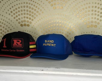 Lot Of 3 Vintage 80s Snap Back Flat Bill Trucker Hats Adjustable