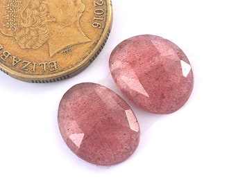 16x12.5x4mm, Pink Quartz Match Pair, Faceted Quartz Freeform Shape Pair, Pink Strawberry Quartz Rosecut Cabochon Gemstone For Jewelry