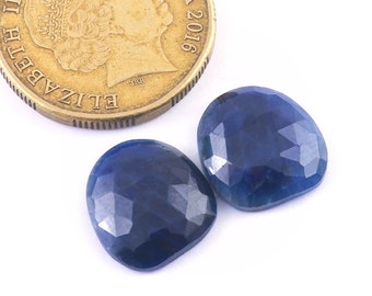 14x13x4mm, Natural Blue Sapphire Gemstone Cabochon, Rose cut Sapphire Pair, September Birthstones crystals, Authentic Sapphires stones