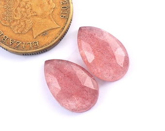 18x11x4.5mm, Natural Strawberry Quartz Rosecut Cabochon | Semi Precious Loose Gemstone | Pink Strawberry Quartz Pair | Faceted Cabochon
