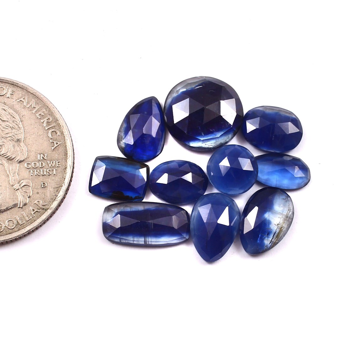 10 Piece, Rose Cut Kyanite Gemstone, Blue Kyanite Cut Cabochon, Loose ...