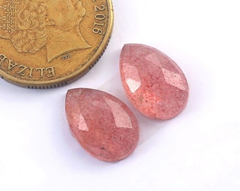 15x10x4.5mm, Natural Strawberry Quartz Rosecut Cabochon | Semi Precious Loose Gemstone | Pink Strawberry Quartz Pair | Faceted Cabochon