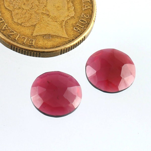 Coppia di pietre preziose di granato naturale 11x11x3mm, coppia di granati del Mozambico, coppia di pietre preziose sciolte con taglio a rosa, coppia di granati a taglio sfaccettato a forma rotonda