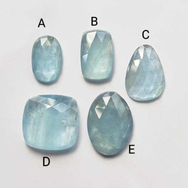 Blue Aquamarine Gemstone, Aqumarine Stone Rose cut Gemstone, Flat Back Aquamarine Jewelry, Aquamarine Slice, AAA Grade Aquamarine Cabochons