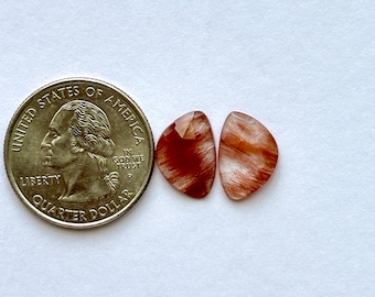 14x9x3mm, Red Rutile Pair, Faceted Rutile Cabochon Gemstone, Copper Rutilated Quartz Freeform Shape, Loose Rutile For Jewelry Making