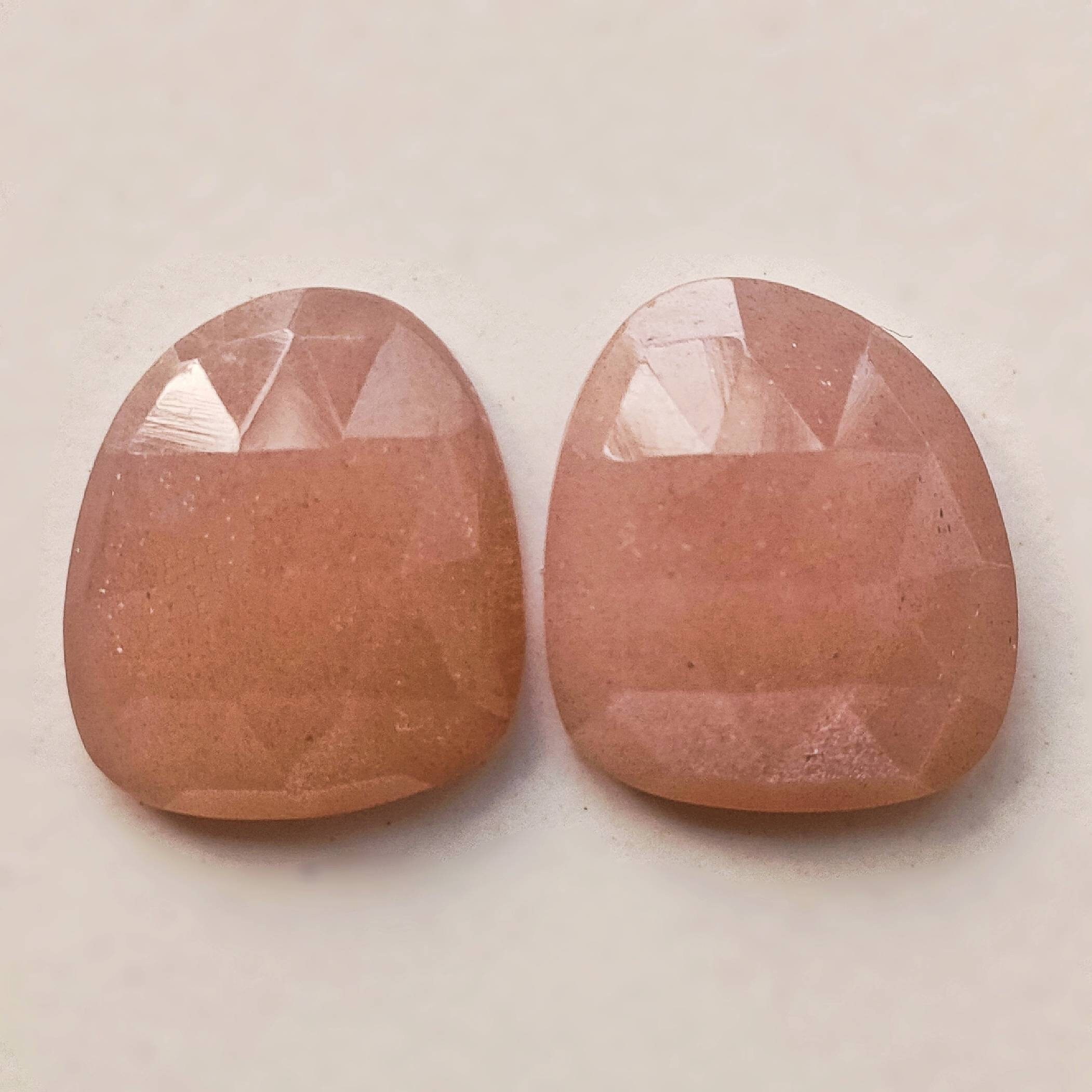 GlossY Natural Peach Moonstone Gemstone Pair Flat Back Etsy