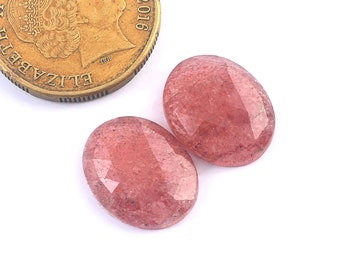 17x13x4mm, Pink Strawberry Quartz Pair, Faceted Quartz Oval Shape Pair, Pink Strawberry Quartz Rosecut Cabochon Gemstone For Jewelry Making