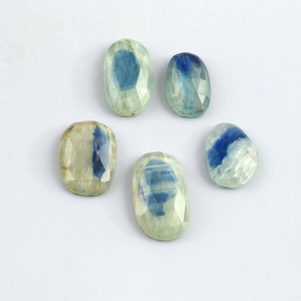 5 Piece Natural Kyanite Rose Cut Gemstone, Bi Colour Aqua Kyanite Faceted Cut Cabochon, Loose Gemstone Kyanite Gemstone, Size 13mm-17mm