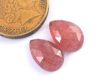 15x10x4mm, Natural Strawberry Quartz Rosecut Cabochon | Semi Precious Loose Gemstone | Pink Strawberry Quartz Pair | Faceted Cabochon