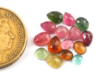 15 Piece, Multi Tourmaline Rose cut Cabochon Gemstone, Faceted Tourmaline Loose Gemstone, Natural Tourmaline Jewelry Making , SIZE - 4mm-7mm