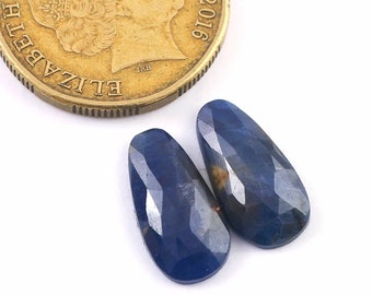 17x8x3mm, Natural Blue Sapphire Gemstone Cabochon, Rose cut Sapphire Pair, September Birthstones crystals, Authentic Sapphires stones