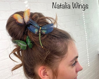 Épingle à cheveux papillon en soie « Jungle Breath », ailes de Natalia, bijoux papillon, bijoux pour ailes, épingle à cheveux