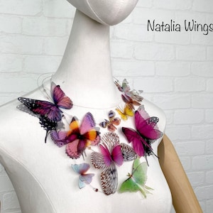 &quot;Halskette Seidenschmetterlinge &quot;&quot;Fuchsia Traum&quot;&quot;, Natalia Flügel, Schmetterling Schmuck, Flügel Schmuck, Seidenschmuck.&quot;