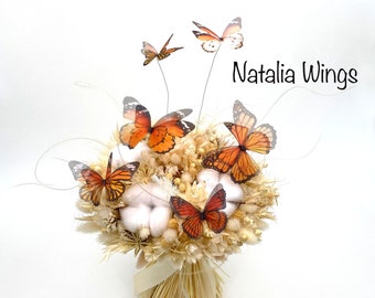 Papillons en soie pour bouquet de mariage « Monarques », 6 papillons, ailes Natalia, décor de mariage, décor de papillon