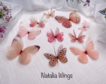 Set of 10 Silk Butterflies  "Marshmallow", Natalia Wings, Butterfly Jewellery, Wing Jewelry, Butterfly Decor