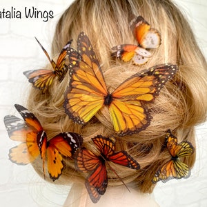 Ensemble de papillons en soie 6 Monarchs, Natalia Wings, Butterfly Jewellery, Wing Jewelry, Hair Pin image 4