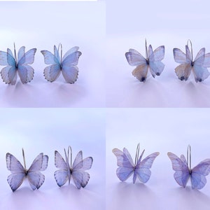 Ohrringe Mini Seide Schmetterling, blaues Set 1, Natalia Flügel, Schmetterling Schmuck, Flügel Schmuck, Ohrringe