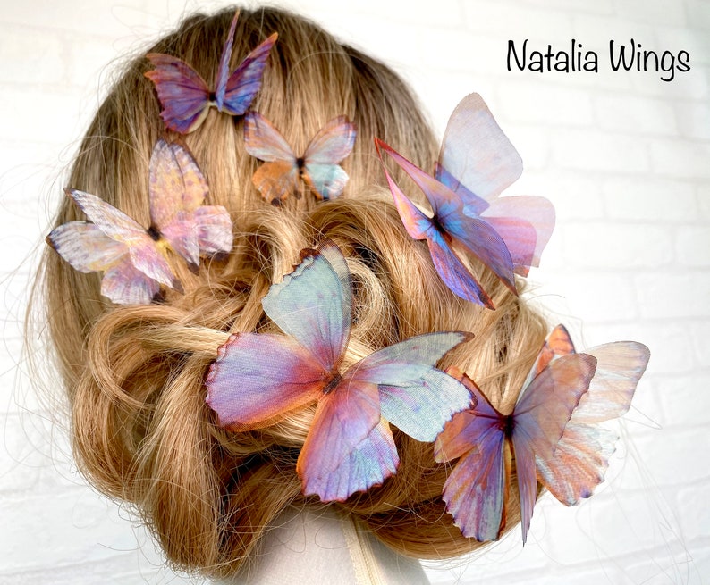 Ensemble de 6 papillons en soie Miracle Wings , ailes Natalia, bijoux papillon, bijoux ailes, épingle à cheveux image 5