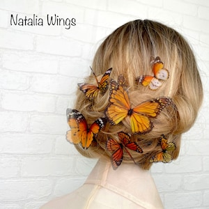 Ensemble de papillons en soie 6 Monarchs, Natalia Wings, Butterfly Jewellery, Wing Jewelry, Hair Pin image 2