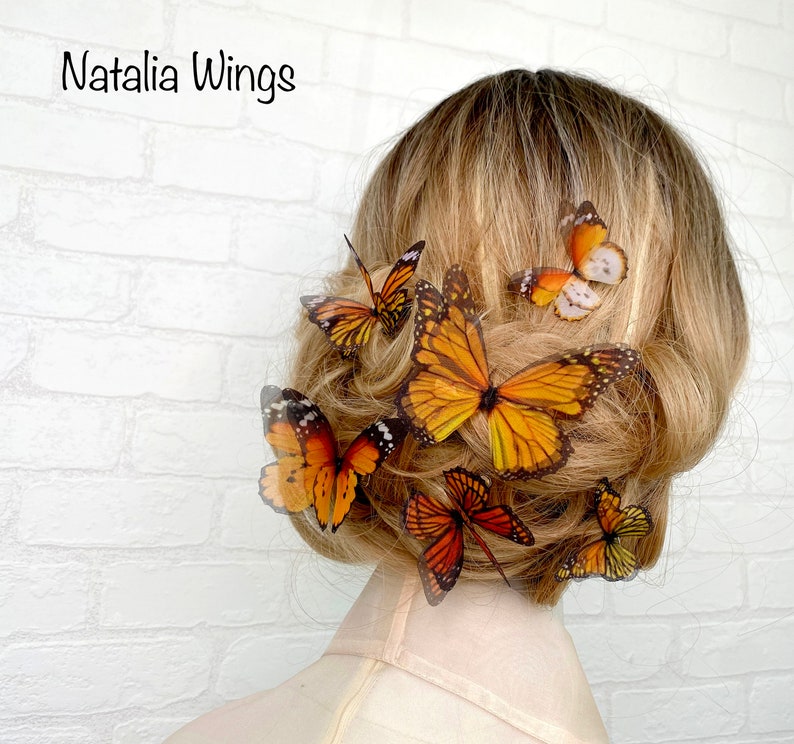 Ensemble de papillons en soie 6 Monarchs, Natalia Wings, Butterfly Jewellery, Wing Jewelry, Hair Pin image 2