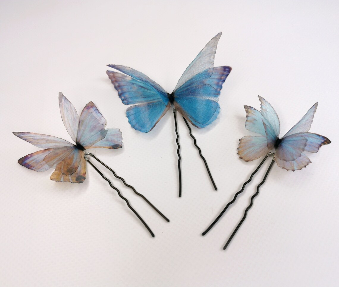 Silk Butterfly Hair Pin Magic Blue Butterfly Etsy