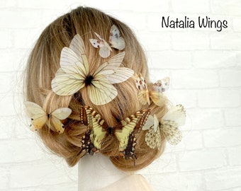 Silk Butterfly set 6 "Nature Softness", Natalia Wings, Butterfly Jewellery, Wing Jewelry, Hair Pin