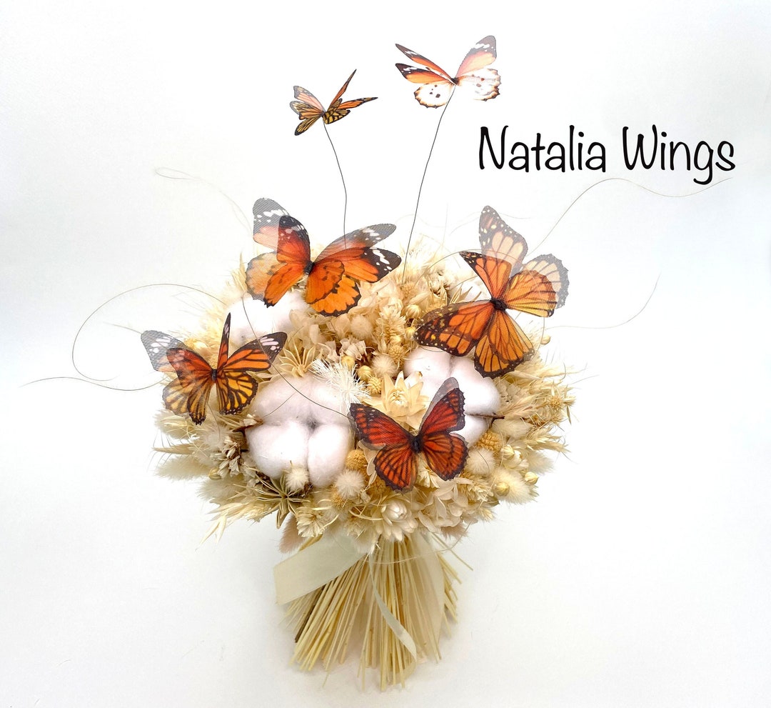 Silk Butterflies for Wedding Bouquet monarchs, 6 Butterflies, Natalia Wings, Wedding Decor
