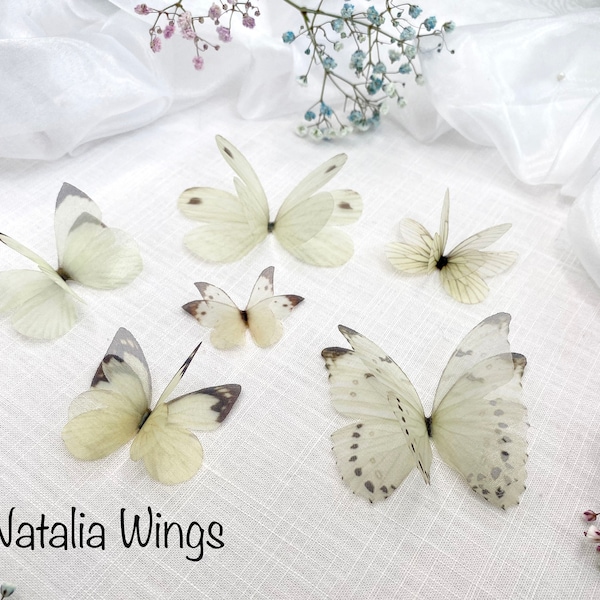 Set of 6 Silk Butterflies  "White Tenderness", Natalia Wings, Butterfly Jewellery, Wing Jewelry, Butterfly Decor