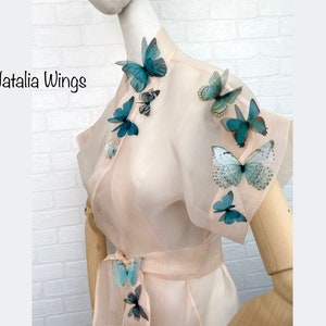 Decor For Clothes, 10 Silk Butterflies  "Blue azure", Natalia Wings, Butterfly Design, Butterfly Decor