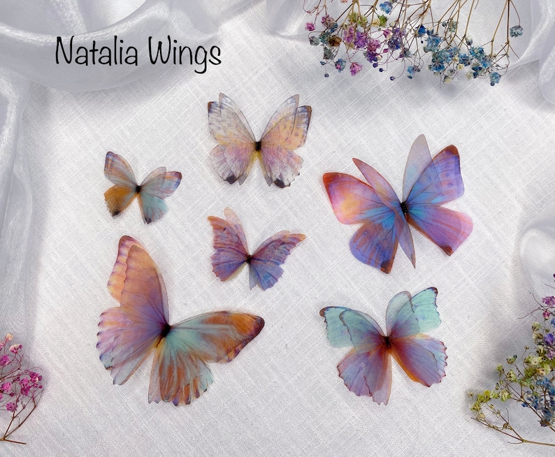 Ensemble de 6 papillons en soie Miracle Wings , ailes Natalia, bijoux papillon, bijoux ailes, épingle à cheveux image 6