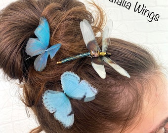 Épingle à cheveux papillon en soie « Dream Lagoon », ailes de Natalia, Bijoux papillon, Bijoux pour ailes, Épingle à cheveux