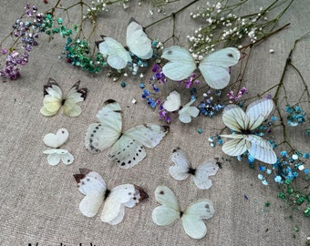 Set of 10 Silk Butterflies  "White Tenderness", Natalia Wings, Butterfly Jewellery, Wing Jewelry, Butterfly Decor