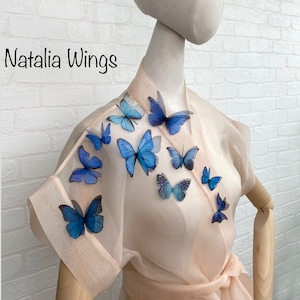 Decor For Clothes, 10 Silk Butterflies  "Blue Glow", Natalia Wings, Butterfly Design, Butterfly Decor