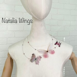 Necklace Silk Butterflies "First Kiss", Butterfly Jewellery, Wing Jewelry, Silk Jewelry