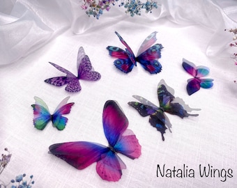 Set de 6 papillons de soie « Purple Taste », Natalia Wings, Bijoux papillon, bijoux ailes, décor papillon