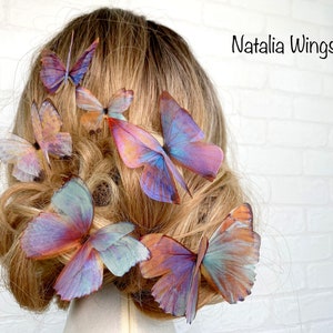 Ensemble de 6 papillons en soie Miracle Wings , ailes Natalia, bijoux papillon, bijoux ailes, épingle à cheveux image 4