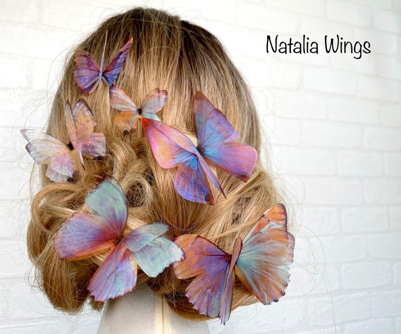 Ensemble de 6 papillons en soie Miracle Wings , ailes Natalia, bijoux papillon, bijoux ailes, épingle à cheveux image 4