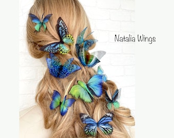 Ensemble de 10 papillons en soie « Papillons de rêve », ailes Natalia, bijoux papillon, bijoux ailes, épingle à cheveux