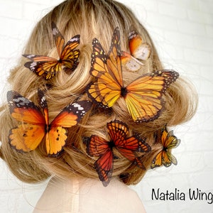 Ensemble de papillons en soie 6 Monarchs, Natalia Wings, Butterfly Jewellery, Wing Jewelry, Hair Pin image 3