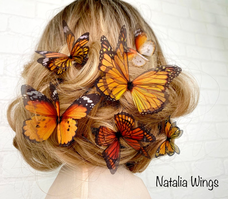 Ensemble de papillons en soie 6 Monarchs, Natalia Wings, Butterfly Jewellery, Wing Jewelry, Hair Pin image 3