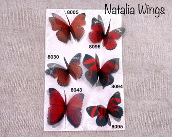 Silk Butterflies Red 16, Butterfly Jewellery, Wing Jewelry,  Butterflies, Hair Pin, Badge, Brooch, Magnet, Decor, Accessory
