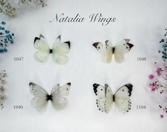 White Butterflies 17, Natalia Wings, Handmade Silk Butterflies, Organza Butterfly, Fabric Wings, Butterfly Jewelry, You create your own set!