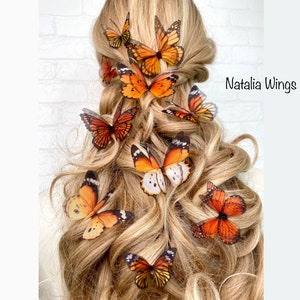 Silk Butterfly set 10  "Monarchs", Natalia Wings, Butterfly Jewellery, Wing Jewelry, Hair Pin