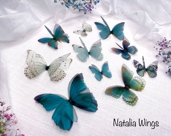 Set of 10 Silk Butterflies  "Blue Azure", Natalia Wings, Butterfly Jewellery, Wing Jewelry, Butterfly Decor