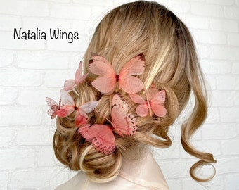 Silk Butterfly set 6 "Marshmallow", Natalia Wings, Butterfly Jewellery, Wing Jewelry, Hair Pin