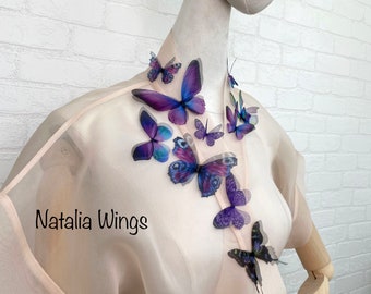 Décor pour vêtements, 10 papillons en soie "Goût violet", ailes de Natalia, motif papillon, décor papillon