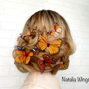 Silk Butterfly set 6 "Monarchs", Natalia Wings, Butterfly Jewellery, Wing Jewelry, Hair Pin