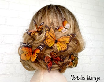 Silk Butterfly set 6 "Monarchs", Natalia Wings, Butterfly Jewelry, Wing Jewelry, Hair Pin