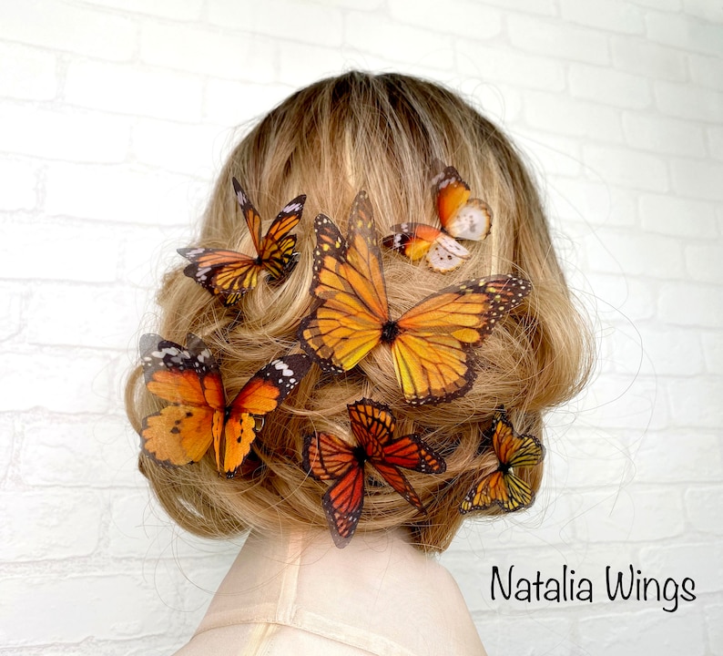 Ensemble de papillons en soie 6 Monarchs, Natalia Wings, Butterfly Jewellery, Wing Jewelry, Hair Pin image 1